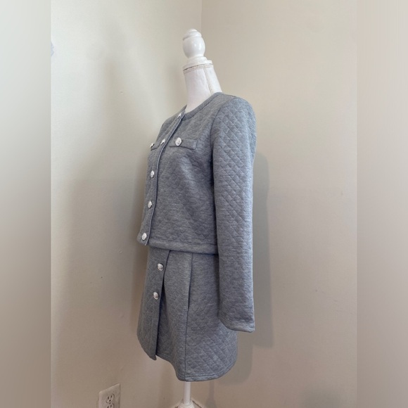 Aqua Two- Piece Set Quilted Cropped Jacket and Skirt Heather Gray Sz M - Picture 2 of 8